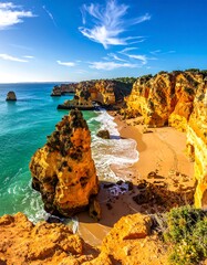 Coastal scenery with golden cliffs