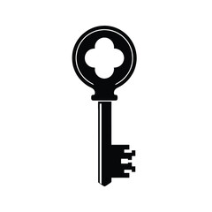Vintage ornate key vector icon symbolizing access security secret and classic design elements silhouette