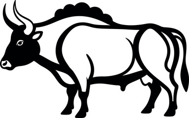 Stylized illustration of a powerful wildebeest with impressive horns standing strong.