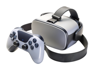 Smart White Meta Quest 3 VR Headset and Controller, isolated on a white or transparent background, cut out on PNG, generated AI