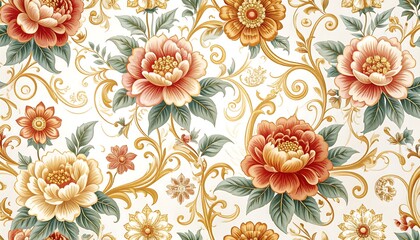 Ornate floral pattern with gold scrolls