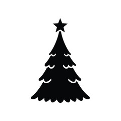 Stylized silhouette christmas tree with star topper vector graphic for festive holiday designs silhouette