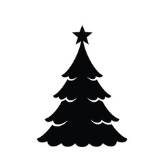 Classic silhouette christmas tree with star topper vector icon for holiday decorations and festive designs silhouette