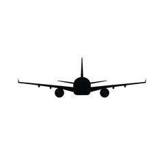 Sleek silhouette of a commercial airliner aircraft front view vector illustration silhouette