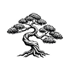 Stylized hand drawn twisted bonsai tree illustration art nature element silhouette