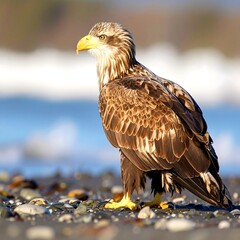 Bald eagle on a rocky beach