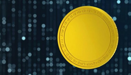 Gold Coin on Blue Digital Background Cryptocurrency with Finance Concept.