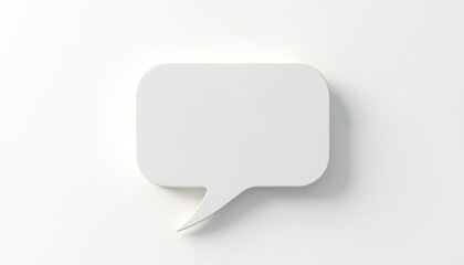 White speech bubble on clean surface. Minimal abstract illustration symbol. Blank dialogue balloon for text, chat, message, conversation. Three-dimensional icon for web, communication, discussion,