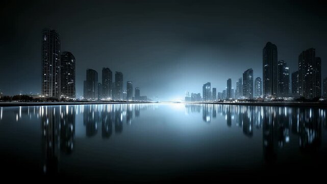 City Night Scene Reflection, Picturesque and Full of Technology