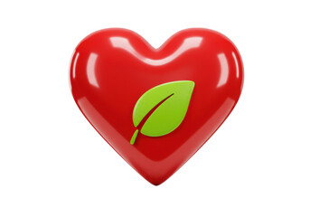 Isolated Shiny Red Heart with Leaf Symbolizes Healthy Love and Green Living Concepts
