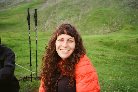 portrait if young backpacker at tente site