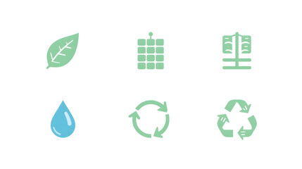 Minimal flat icon set concept for eco-app featuring a stylized leaf with rounded edges .