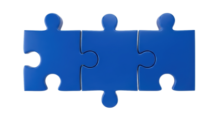 Isolated three blue puzzle pieces connected together, a concept of teamwork, connection