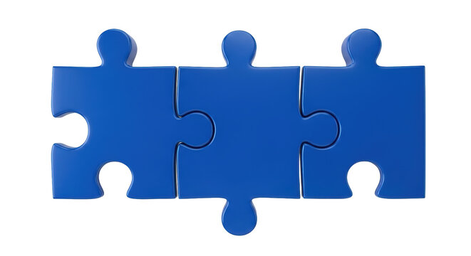 Isolated three blue puzzle pieces connected together, a concept of teamwork, connection - Powered by Adobe