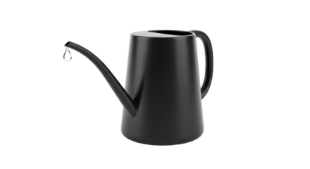 Isolated black watering can with a droplet, home and garden tool, water, plant care