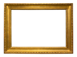 Gilded antique picture frame with transparent background, png image.