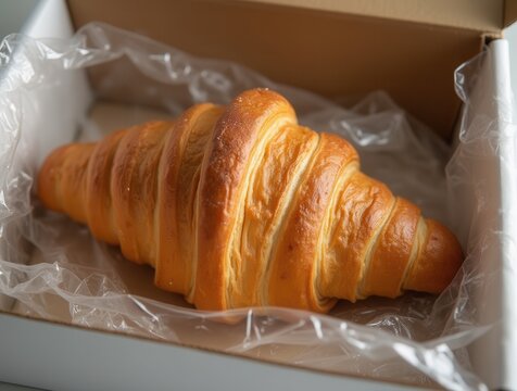 Freshly baked croissant resting in a cardboard box, ready for delivery - Powered by Adobe