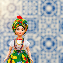 Brazilian doll with turban and colorful necklaces, a symbol of tradition and craftsmanship