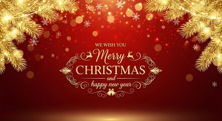 Elegant merry christmas and happy new year greeting with gold glitter