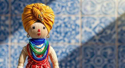 Brazilian doll with turban and colorful necklaces, a symbol of tradition and craftsmanship