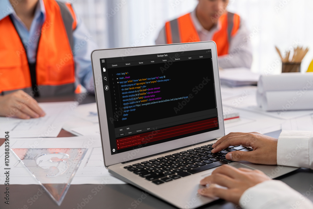 Wall mural software development programming on computer screen for brisk application and program coding