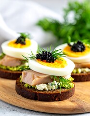 Elegant fish sandwiches with caviar