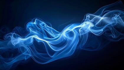 Fototapeta premium Abstract artistic depiction of flowing blue smoke, swirls and wisps against a deep black backdrop