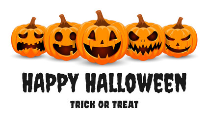 Set pumpkin on white background. The main symbol of the Happy Halloween holiday. Orange pumpkins with smile for your design for the holiday Halloween. Vector illustration.