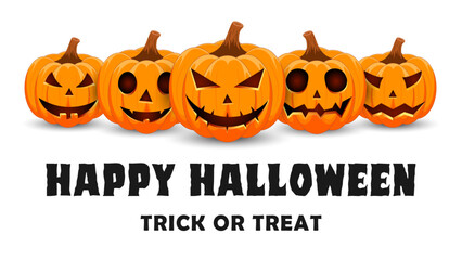 Set pumpkin on white background. The main symbol of the Happy Halloween holiday. Orange pumpkins with smile for your design for the holiday Halloween. Vector illustration.