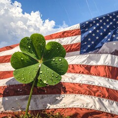 A vibrant shamrock against an American flag