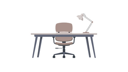 A well-organized workspace featuring a desk, chair, and lamp.