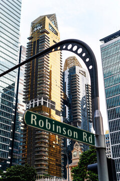 Golden skyscrapers from street view