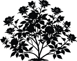 Wild Rose Bush Silhouette Illustration | Wild Rose Outline