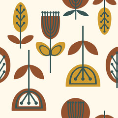 Seamless floral pattern with abstact cartoon flowers.