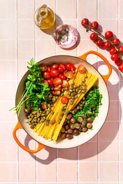 Ingredients for one pan pasta dish