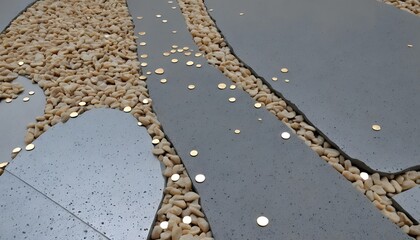 Pebble walkway natural stone ground with mosaic