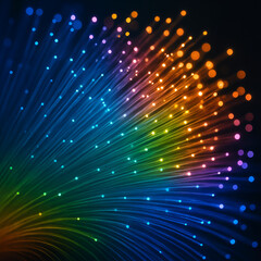Fototapeta premium Macro of fiber optic light glowing in soft colorful strands
