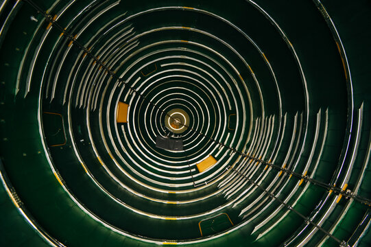 Circular interior of aircraft fuselage section