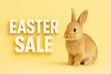 Fototapeta premium Celebrate the Joy of Easter with an Exciting Sale Featuring a Cute Bunny on a Bright Yellow Background Perfect for Spring Promotions and Festive Events