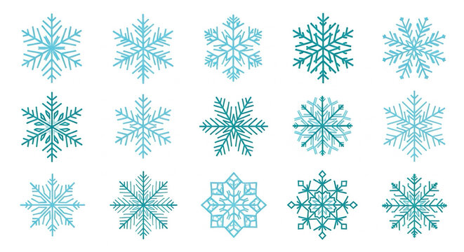 Flat vector snowflake icons in different shapes, isolated on white background