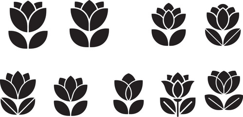 Black floral icons black and white tulip shapes