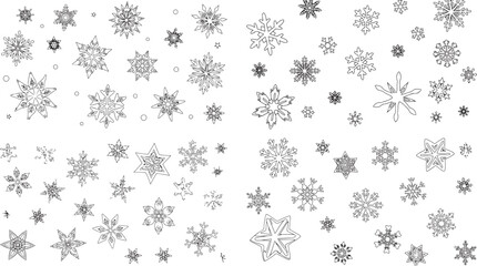 Diverse snowflake patterns scattered across white winter