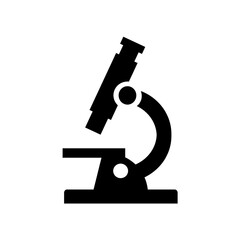 Black Microscope Icon – Science, Lab, Research, Biology, Medical, Education, Vector Symbol