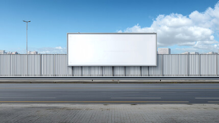 Obraz premium Blank Advertising Banner on Fence beside Street – Copy Space Mockup