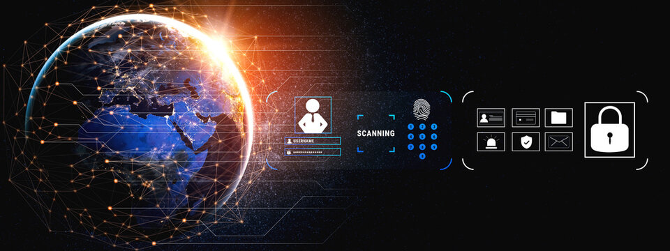 A digital security system for user authentication and access control. A concept of data protection using passwords, biometrics, and secure login. Motif