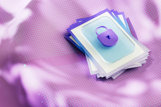  3D render of internet security concept with pastel padlock