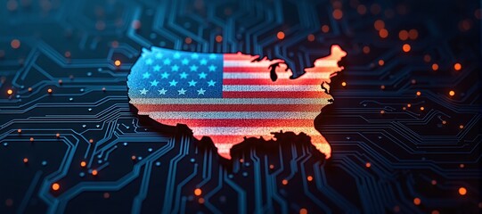 US flag formed by glowing circuits symbolizes digital progress and sovereignty