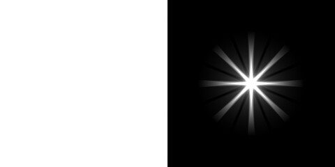 Star-shaped light burst with split transparent and black sides
