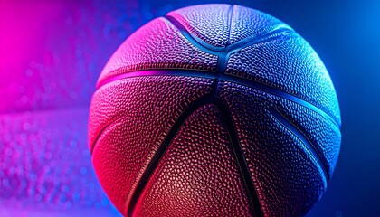 Basketball illuminated by vibrant neon light