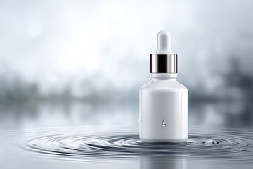White dropper bottle in water ripples